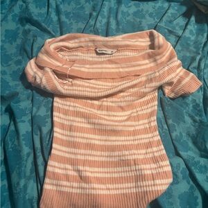 Bluenotes Off-Shoulder Sweater - Peach and White